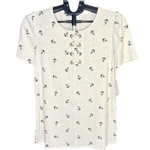 89th + Madison Nautical Lace-Up Anchor Print Tee Short‎ Sleeve Top Size M  NWT